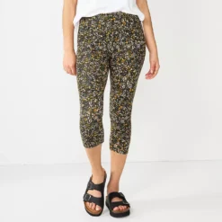 Petite Sonoma Goods For Life® Wide-Waist Capri Leggings -Outlet Clothiza Store 3590181 Black Floral