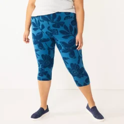 Plus Size Sonoma Goods For Life® Knit Capri Leggings -Outlet Clothiza Store 4878367 Navy Bloom