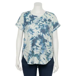 Plus Size Sonoma Goods For Life® Supersoft Short Sleeve Top -Outlet Clothiza Store 4886368 Blue Dye Effect