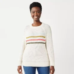 Women's Sonoma Goods For Life® All Over Stitch Crewneck Sweater -Outlet Clothiza Store 4923526 Beige Stripe