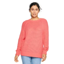 Women's Sonoma Goods For Life® All Over Stitch Crewneck Sweater -Outlet Clothiza Store 4923526 Coral Breeze