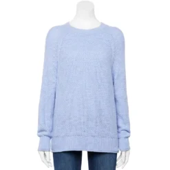 Women's Sonoma Goods For Life® All Over Stitch Crewneck Sweater -Outlet Clothiza Store 4923526 Light Blue