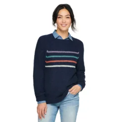 Women's Sonoma Goods For Life® All Over Stitch Crewneck Sweater -Outlet Clothiza Store 4923526 Navy Stripe