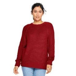 Women's Sonoma Goods For Life® All Over Stitch Crewneck Sweater -Outlet Clothiza Store 4923526 Red
