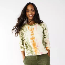 Women's Sonoma Goods For Life® Everyday Crewneck Sweatshirt -Outlet Clothiza Store 4974237 Green Tie Dye