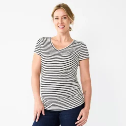 Maternity Sonoma Goods For Life® Essential V-Neck Tee -Outlet Clothiza Store 4980526 White Stripe