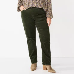 Plus Size Sonoma Goods For Life® Premium Elastic-Waist Midrise Straight-Leg Jeans -Outlet Clothiza Store 4988856 Army Bottle