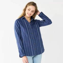Women's Sonoma Goods For Life® Essential Everyday Button-Down Shirt -Outlet Clothiza Store 4991213 Blue Multi Stripe