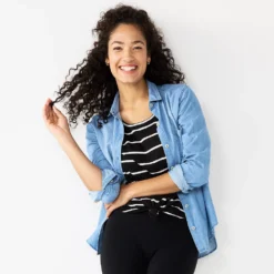 Women's Sonoma Goods For Life® Essential Everyday Button-Down Shirt -Outlet Clothiza Store 4991213 Denim