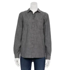 Women's Sonoma Goods For Life® Essential Everyday Button-Down Shirt -Outlet Clothiza Store 4991213 Gray Chambray