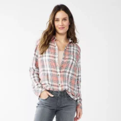 Women's Sonoma Goods For Life® Essential Everyday Button-Down Shirt -Outlet Clothiza Store 4991213 Mauve Plaid