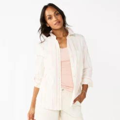 Women's Sonoma Goods For Life® Essential Everyday Button-Down Shirt -Outlet Clothiza Store 4991213 White Multi Stripe