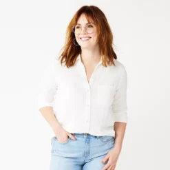 Women's Sonoma Goods For Life® Essential Everyday Button-Down Shirt -Outlet Clothiza Store 4991213 White Texture