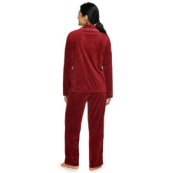 Women's Sonoma Goods For Life® Velour Long Sleeve Pajama Shirt & Pajama Pants Sleep Set -Outlet Clothiza Store 5033010 ALT