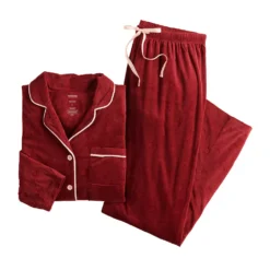 Women's Sonoma Goods For Life® Velour Long Sleeve Pajama Shirt & Pajama Pants Sleep Set -Outlet Clothiza Store 5033010 ALT5