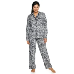 Women's Sonoma Goods For Life® Velour Long Sleeve Pajama Shirt & Pajama Pants Sleep Set -Outlet Clothiza Store 5033010 Cheetah