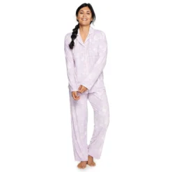 Women's Sonoma Goods For Life® Velour Long Sleeve Pajama Shirt & Pajama Pants Sleep Set -Outlet Clothiza Store 5033010 Lavendar Tie Dye