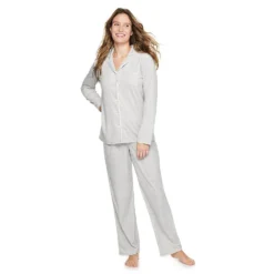 Women's Sonoma Goods For Life® Velour Long Sleeve Pajama Shirt & Pajama Pants Sleep Set -Outlet Clothiza Store 5033010 Silver Heather