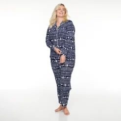 Plus Size Sonoma Goods For Life® Velour Pajama Shirt & Pajama Pants Set -Outlet Clothiza Store 5033014 Navy Fairisle