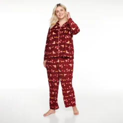 Plus Size Sonoma Goods For Life® Velour Pajama Shirt & Pajama Pants Set -Outlet Clothiza Store 5033014 Red Dogs