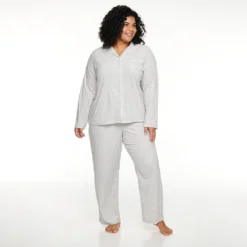Plus Size Sonoma Goods For Life® Velour Pajama Shirt & Pajama Pants Set -Outlet Clothiza Store 5033014 Silver Heather
