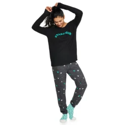 Women's Sonoma Goods For Life® 3-pc. Long Sleeve Pajama Top, Pajama Pants & Socks Set -Outlet Clothiza Store 5034508 Charcoal Stargazer