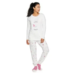 Women's Sonoma Goods For Life® 3-pc. Long Sleeve Pajama Top, Pajama Pants & Socks Set -Outlet Clothiza Store 5034508 Cream Polar Bear