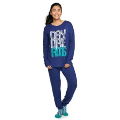 Women's Sonoma Goods For Life® 3-pc. Long Sleeve Pajama Top, Pajama Pants & Socks Set -Outlet Clothiza Store 5034508 Navy Day Dreams