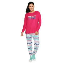 Women's Sonoma Goods For Life® 3-pc. Long Sleeve Pajama Top, Pajama Pants & Socks Set -Outlet Clothiza Store 5034508 Plum Fairisle Snow