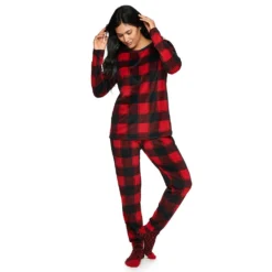 Women's Sonoma Goods For Life® 3-pc. Long Sleeve Pajama Top, Pajama Pants & Socks Set -Outlet Clothiza Store 5034508 Red Buffalo Check