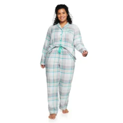 Plus Size Sonoma Goods For Life® Flannel Pajama Shirt & Pajama Pants Set -Outlet Clothiza Store 5146738 ALT2