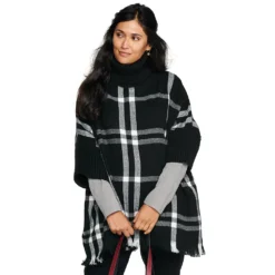 Women's Sonoma Goods For Life® Turtleneck Poncho -Outlet Clothiza Store 5161618 Black White Buffalo