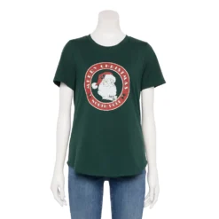 Women's Sonoma Goods For Life® Short Sleeve Holiday Graphic Tee -Outlet Clothiza Store 5180762 Green Santa