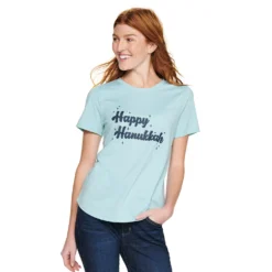 Women's Sonoma Goods For Life® Short Sleeve Holiday Graphic Tee -Outlet Clothiza Store 5180762 Happy Hanukkah