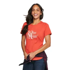 Women's Sonoma Goods For Life® Short Sleeve Holiday Graphic Tee -Outlet Clothiza Store 5180762 So Very Merry Red