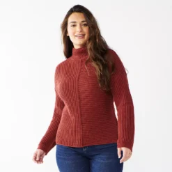 Women's Sonoma Goods For Life® Exposed Seaming Mockneck Sweater -Outlet Clothiza Store 5195667 Marsala Flower