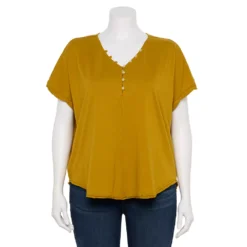 Plus Size Sonoma Goods For Life® Dolman Short Sleeve Button Front Top -Outlet Clothiza Store 5204508 Copperish