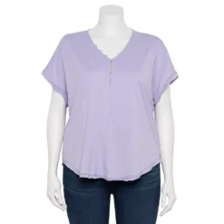 Plus Size Sonoma Goods For Life® Dolman Short Sleeve Button Front Top -Outlet Clothiza Store 5204508 Glazed Berry