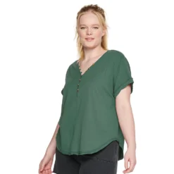 Plus Size Sonoma Goods For Life® Dolman Short Sleeve Button Front Top
