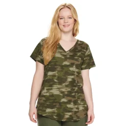 Plus Size Sonoma Goods For Life® V-Neck Tunic Tee -Outlet Clothiza Store 5209140 Camo