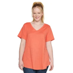 Plus Size Sonoma Goods For Life® V-Neck Tunic Tee -Outlet Clothiza Store 5209140 Oak Orange