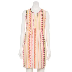 Women's Sonoma Goods For Life® Pintuck Linen-Blend Dress -Outlet Clothiza Store 5215954 Pink Geo Stripes