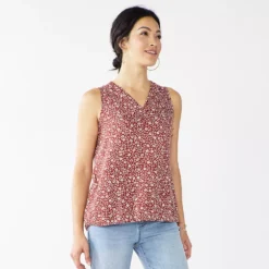 Petite Sonoma Goods For Life® Sleeveless V-Neck Top -Outlet Clothiza Store 5222594 Tan Floral