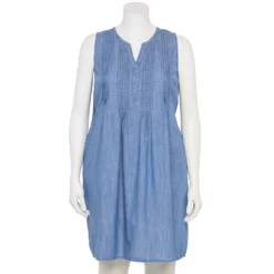 Plus Size Sonoma Goods For Life® Pintuck Linen-Blend Dress -Outlet Clothiza Store 5223428 Chambray