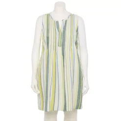 Plus Size Sonoma Goods For Life® Pintuck Linen-Blend Dress -Outlet Clothiza Store 5223428 Multi Green Stripe