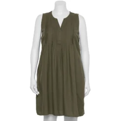 Plus Size Sonoma Goods For Life® Pintuck Linen-Blend Dress -Outlet Clothiza Store 5223428 Olive Night