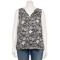 Plus Size Sonoma Goods For Life® V-Neck Tank -Outlet Clothiza Store 5226888 Black White Floral