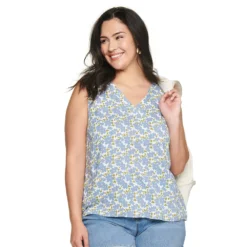 Plus Size Sonoma Goods For Life® V-Neck Tank -Outlet Clothiza Store 5226888 Blue Maggie Floral