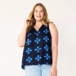 Plus Size Sonoma Goods For Life® V-Neck Tank -Outlet Clothiza Store 5226888 Large Navy Floral