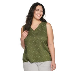 Plus Size Sonoma Goods For Life® V-Neck Tank -Outlet Clothiza Store 5226888 Olive Diamond Geo